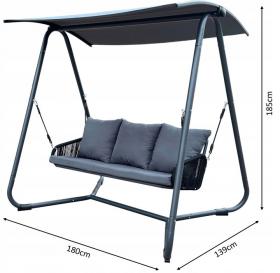 HUŚTAWKA OGRODOWA Z PLECIONYMI PODŁOKIETNIKAMI 180 x 139 x 185 CM ANTRACYTOWA PREMIUM 