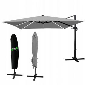 PARASOL OGRODOWY 3 x 3 M SZARY "ROMA" Z POKROWCEM Z LED