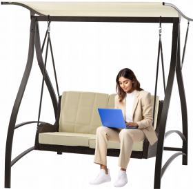 HUŚTAWKA OGRODOWA Z TECHNORATTANU 166 x 130 x 170 CM BRĄZOWA PREMIUM 