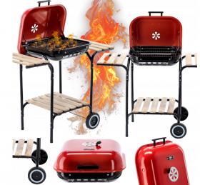 GRILL WĘGLOWY AMERYKAŃSKI Z PÓŁKAMI BOCZNYMI I KÓŁKAMI 96 x 45 x 75 CM 