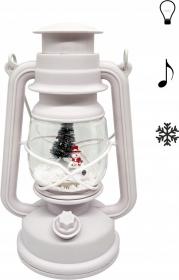 ŚWIĄTECZNY LAMPION 14,5 x 11,7 x 24,5 / 35,5 CM Z WKŁADEM LED POZYTYWKA  BIAŁY  BAŁWAN Z CHOINKĄ  