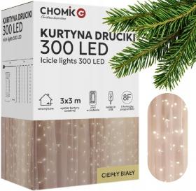 KURTYNA ŚWIETLNA DRUCIKI 300L CIEPŁY BIAŁY, 3 x 3 M, USB,  Z PILOTEM 