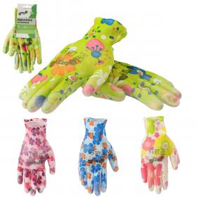 RĘKAWICE OCHRONNE "10" DZIANE WZÓR KWIATY Z POLIESTRU POKRYTE POLIURETANEM