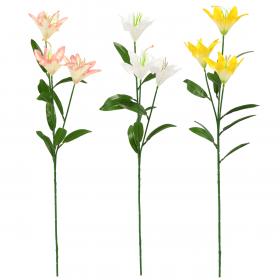 SZTUCZNA GAŁĄZKA  LILIA Z TRZEMA KWIATAMI 64 CM MIX KOLORÓW