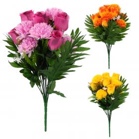 SZTUCZNA GAŁĄZKA  BUKIET RÓŻ I CHRYZANTEM 42 x 21 x 21 CM MIX KOLORÓW