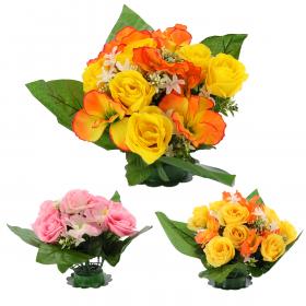 SZTUCZNA WIĄZANKA KWIATÓW RÓŻE I HIBISKUS 25 x 28 x 28 CM MIX KOLORÓW