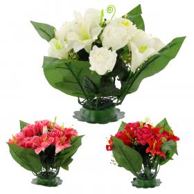 SZTUCZNA WIĄZANKA KWIATÓW RÓŻE I LILIE 25 x 27 x 27 CM MIX KOLORÓW