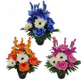 SZTUCZNA WIĄZANKA KWIATÓW W DONICZCE 43 CM MIX KOLORÓW