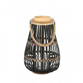 LAMPION DREWNIANY 25 x 40 CM Z WKŁADEM SZKLANYM  CZARNY