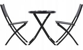 ZESTAW MEBLE BALKONOWE STOLIK + 2 KRZESŁA SKŁADANE CZARNY METAL SZKŁO