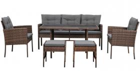 ZESTAW MEBLI RATTANOWYCH VADUZ SOFA FOTELE PUFY STÓŁ BRĄZ SZARY