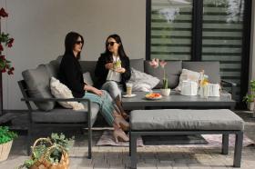 Zestaw Mebli Aluminiowych Garden Line Szary z Szarymi Poduszkami  Sofa Narożna + Pufa + Stolik
