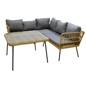 Zestaw Mebli Ogrodowych – Brązowy Narożnik + Stolik + Szare Poduszki Garden Line