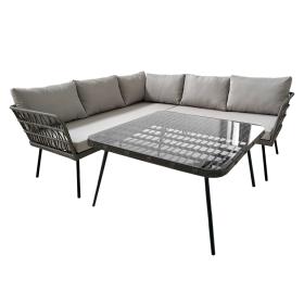 Zestaw Mebli Ogrodowych  Sofa Narożna, Stolik  Szary Garden Line