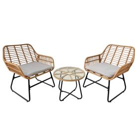 Zestaw Mebli Ogrodowych (2 Krzesła, Stolik)  Brązowy z Szarymi Poduszkami Garden Line 