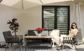 Zestaw Mebli Aluminiowych Garden Line (Sofa + 2 Fotele + Stolik)  Szary z Szarymi Poduszkami