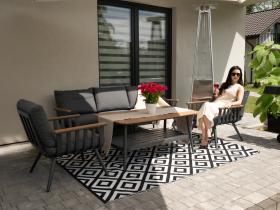 Zestaw Mebli Aluminiowych Garden Line (Sofa + 2 Fotele + Stolik)  Szary z Szarymi Poduszkami