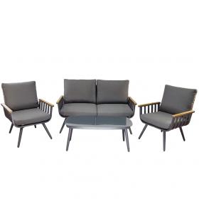 Zestaw Mebli Aluminiowych Garden Line (Sofa + 2 Fotele + Stolik)   Szary z Szarymi Poduszkami