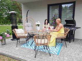 Zestaw Mebli Ogrodowych Garden Line Brązowy z Szarymi Poduszkami  (Stół + 4 Krzesła) 