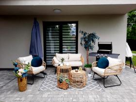 Zestaw Mebli Ogrodowych Garden Line Brązowy z Szarymi Poduszkami  (Sofa + 2 Krzesła + 2 Stoliki)