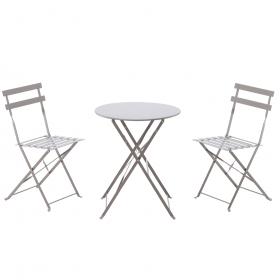 Zestaw Mebli Ogrodowych Garden Line Szary (Stół Okrągły + 2 Krzesła)