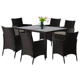Zestaw Mebli Rattanowych Garden Line Brązowy (Stół + 6 Krzeseł + Beżowe Poduszki)