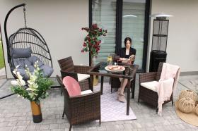 Zestaw Mebli Rattanowych Garden Line Brązowy (Stół + 4 Krzesła + Beżowe Poduszki)