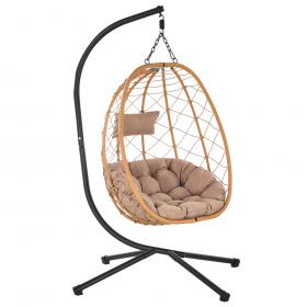 Fotel Wiszący Składany Garden Line Beżowy z Beżową Poduszką i Czarną Ramą