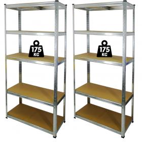 Zestaw 2 Regałów Stalowych 5Poziomowych 90x30x180 cm Udźwig półki:175 KG