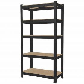 Regał 5Poziomowy 180 x 90 x 30 cm Czarny Udźwig Półki: 175 KG 