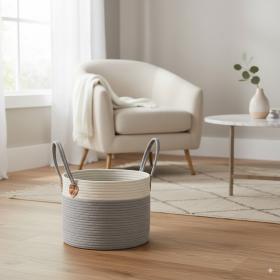 KOSZ NA PRANIE/ZABAWKI 33 x 27 CM OKRĄGŁY SZARY ROZM. M