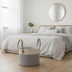 KOSZ NA PRANIE/ZABAWKI 30 x 24 CM OKRĄGŁY SZARY ROZM. S