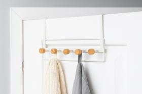 WIESZAK METALOWY NA DRZWI Z BAMBUSOWYMI 5 HAKAMI 39 x 5 x 38 CM