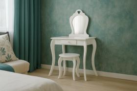 MAŁA TOALETKA KOSMETYCZNA BIAŁA Z LUSTREM + TABORET