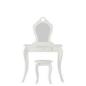 MAŁA TOALETKA KOSMETYCZNA BIAŁA Z LUSTREM + TABORET