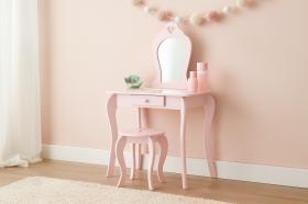 MAŁA TOALETKA KOSMETYCZNA RÓŻOWA  Z LUSTREM + TABORET