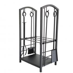 METALOWY STOJAK NA DREWNO OPAŁOWE Z 4 EL. ZESTAWEM KOMINKOWYM 40X30X74CM