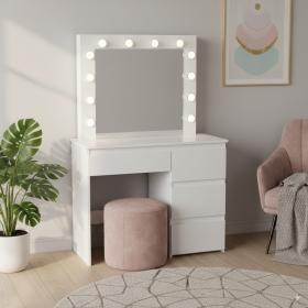 TOALETKA DO WIZAŻU BIAŁA Z OŚWIETLENIEM Z 4 SZUFLADAMI 