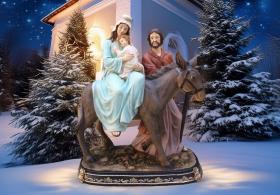 FIGURA BOŻONARODZENIOWA  ŚWIĘTA RODZINA NA OSIOŁKU 94 x 52 x 117 CM