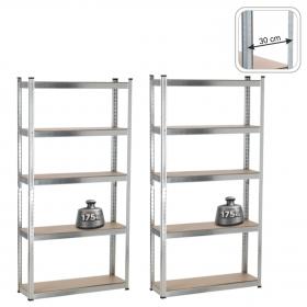 Zestaw 2 Regałów Stalowych 5Poziomowych 90x30x180 cm Udźwig półki:175 KG