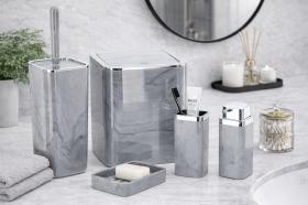 ZESTAW ŁAZIENKOWY KWADRATOWY 5 ELEM. MARMURKOWY SZARY