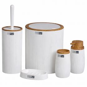 ZESTAW ŁAZIENKOWY OKRĄGŁY 5 ELEM. BIAŁY / DREWNO