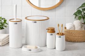 ZESTAW ŁAZIENKOWY OKRĄGŁY 5 ELEM. BIAŁY / DREWNO