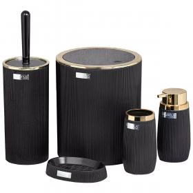 ZESTAW ŁAZIENKOWY OKRĄGŁY 5 ELEM. CZARNY / ZŁOTY