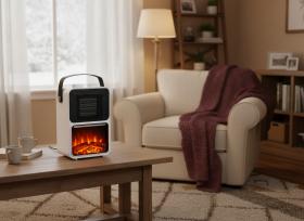 KOMINEK ELEKTRYCZNY  IMITACJA PŁOMIENIA  BIAŁY   13,5 x 21 x 36 CM  600/1200W 